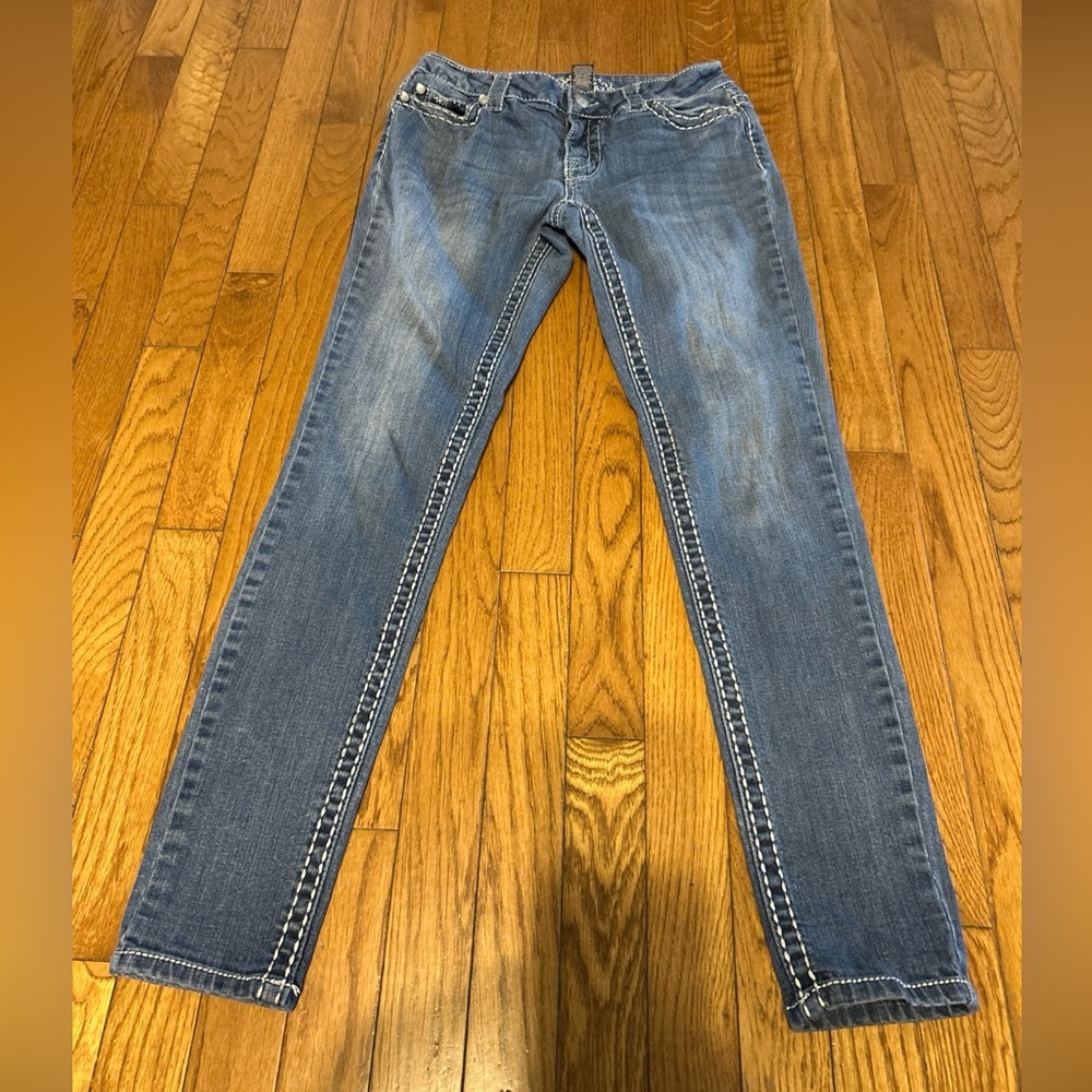Women's Paisley Sky Skinny Cropped Dark Faded Wash Stretch Blue Jeans Size 4 New